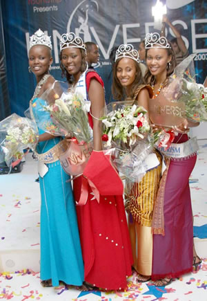 The winners: Flaviana Matata (Miss Universe Tanzania), Jamillah Munisi (Miss International), Kelly Kampton (Miss Earth), Ssophia Kapama (Miss Tourism)